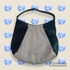 Colab Gray & Black Vegan Leather Large Size Minimalist Mod Hobo Bag Purse